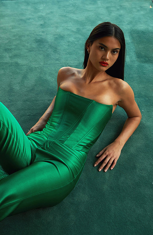 corset dress top and pant Strapless Corset Top & Flare Pants Set